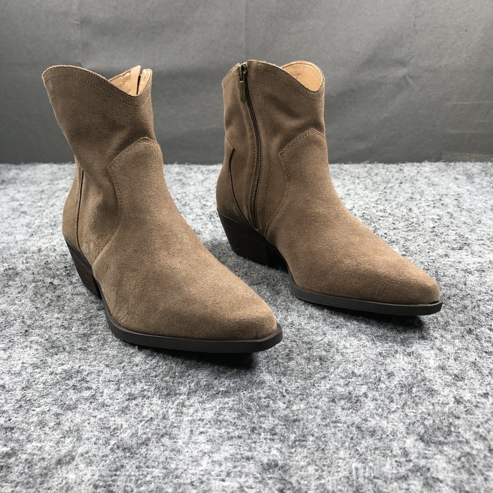 Crown Vintage Razia Ankle Booties Womens 9 M Brown Suede Pointed Toe Zip Heel